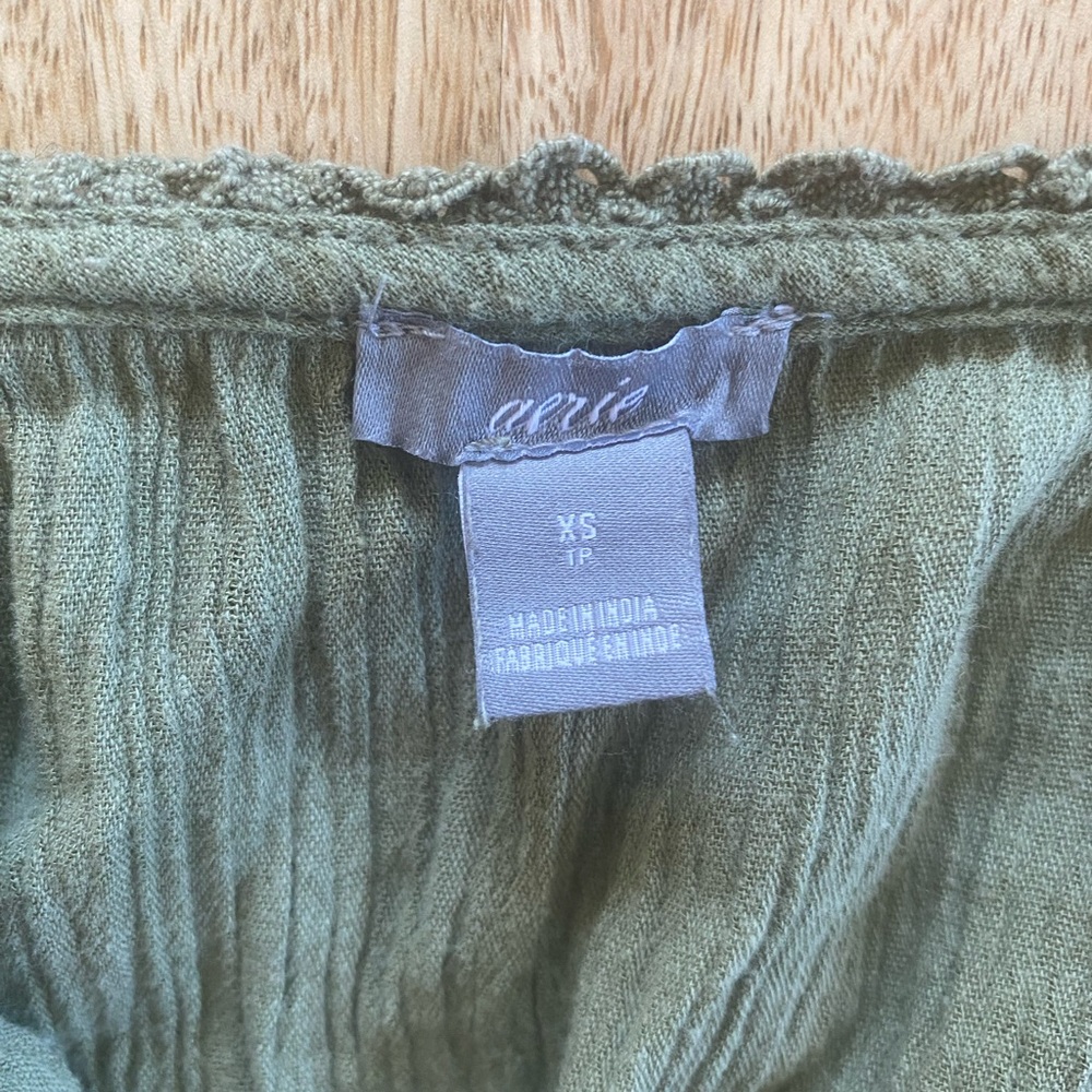 aerie Olive Green Sleeveless Summer Dress with Lace Trim - Picture 4 of 7